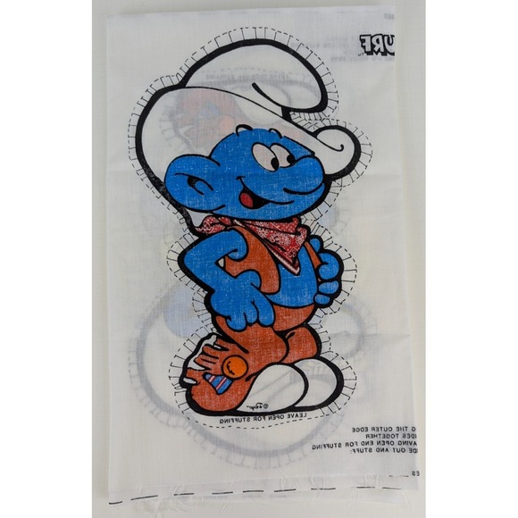 Vtg 1982 Smurf & Smurfette Western Cowboy Cut Sew Fabric Panel Pillow Doll Uncut - Picture 9 of 10